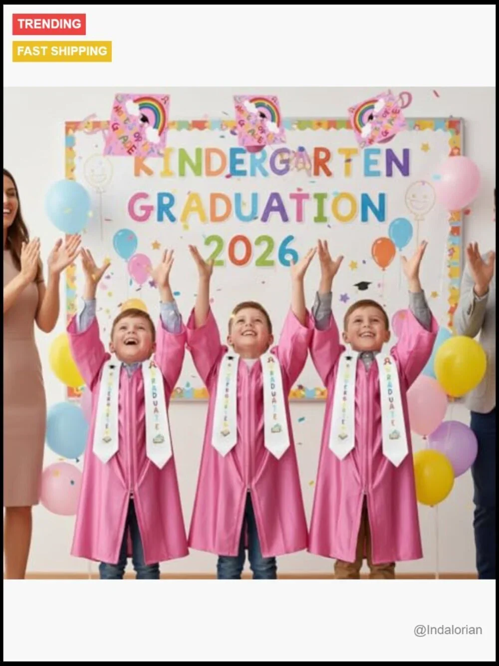 Polyester Graduation Cap and Gown Set with Cartoon Print and 2026 Tassel